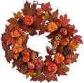 Nearly Natural 24 in Autumn Maple Leaves, Pumpkins, and Berries Fall Wreath by NearlyNatural