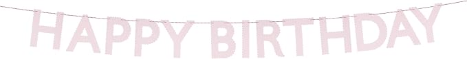 Meri Meri Pink Happy Birthday Banner (Pack of 1), 8' Birthday Party Banner with Excess Cord