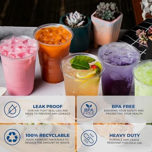 Freshware Clear Plastic Cups with Strawless Sip Lids [100 Cups - 20 oz] Disposable Tumblers for Iced Coffee, Smoothie, Milkshake, Cold Drinks - Image 6