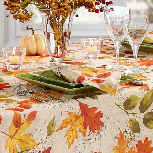 Threadmade Autumn Leaves Fall Printed Tablecloth, Multicolor - 52" W x 52" L Square - Image 2
