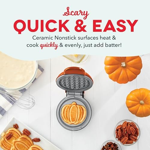 Dash Pumpkin Mini Waffle Maker, 4-Inch Nonstick Cooking Surface, Orange - Image 4