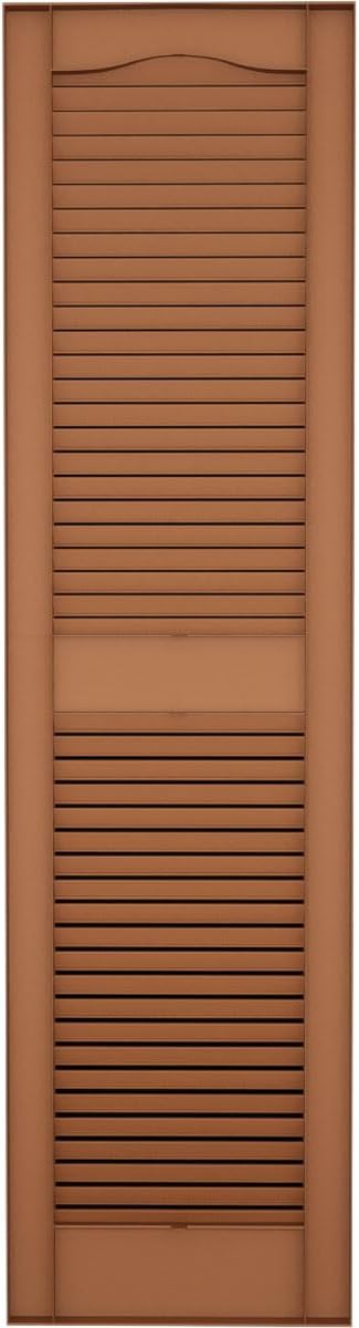14 1/2"W x 80"H Lifetime Vinyl, Standard Cathedral Top Center Mullion, Open Louver Shutters, w/Installation Shutter-Lok's & Matching Screws (Per Pair), Treated Cedar