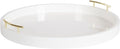 Kate And Laurel Lipton Modern Round Ottoman Tray; 22 Inch Diameter; White and Gold; Decorative Circle Coffee Table Tray for Living Room Decor or Large Serving Tray