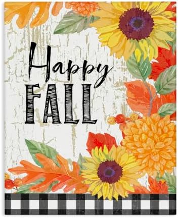 Stupell Industries Happy Fall Plaid Sunflower, 16 x 20 Inch Canvas Wall Art by StupellIndustries
