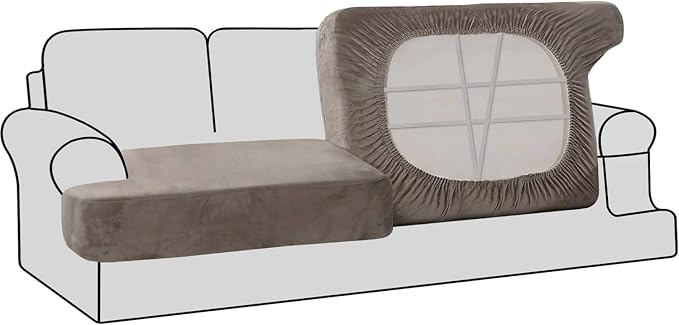 H.VERSAILTEX Stretch Velvet 2 Piece T Cushion Sofa Slipcovers - Individually Fitting Cushion Covers for 2 Cushion Couch - Stay in Place (Taupe)
