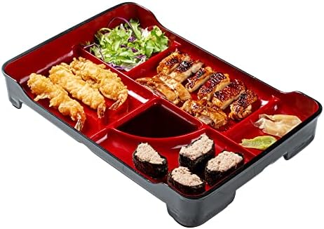 Restaurantware 5-Compartment Bento Plate, Black and Red, 14 x 9 In, 1 Ct by Restaurantware