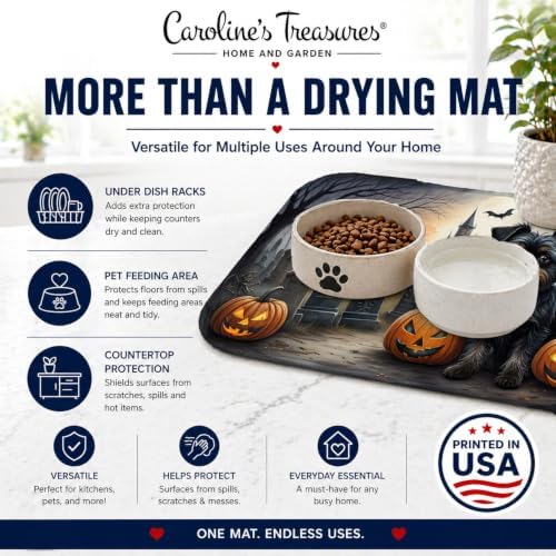 Caroline's Treasures DAC2001DDM Affenpinscher Spooky Halloween Dish Drying Mat Absorbent Dish Drying Mat Pad for Kitchen Counter Dish Drainer Mat for Countertop, 14 x 21", Multicolor