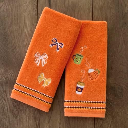 SKL Home Fall/Thanksgiving Tossed Autumn Bows Hand Towel Set-2pc, Orange - Image 4