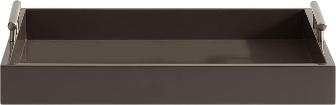 Kate and Laurel Lipton Decorative Modern Rectangular Tray, 16.5 x 12.25, Brown and Silver, Chic Serving Tray for Storage, Organization, and Display