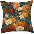 Vintage Autumn Flower Fall Pumpkin Thanksgiving Fall Themed Throw Pillow by Unknown