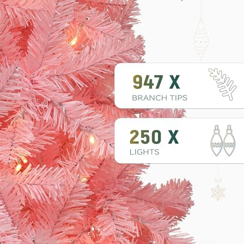 YITAHOME 6ft Prelit Pink Artificial Christmas Tree with Warm-White Lights - Image 2