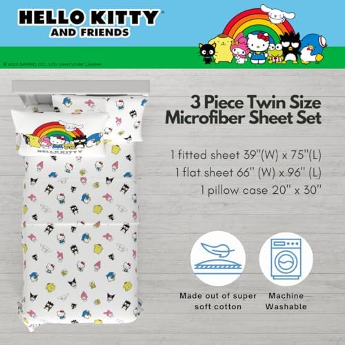 Hello Kitty & Friends Bedding Super Soft Cozy Cotton 3 Piece Twin Sheet Set, (Officially Licensed Product) By Franco