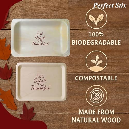 Perfect Stix Thanksgiving Plates and Napkins Set – 25 Large 10-Inch & 25 Small 7-Inch Eco-Friendly Wooden Plates with 50 Burgundy 2-Ply Dinner Napkins –Thanksgiving & Friendsgiving Gatherings - Image 3