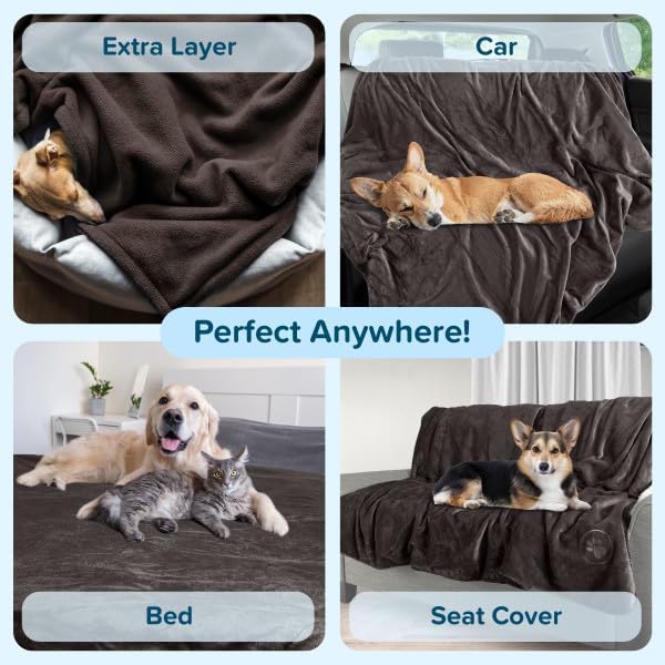 Waterproof Pet Blanket Collection– Reversible Throw Protects Couch, Car, Bed from Spills, Stains, or Fur – Dog and Cat Blankets by PETMAKER Dark Gray Large