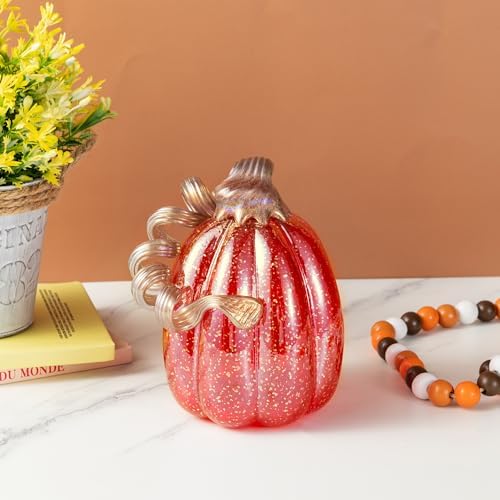 Glitzhome Hand Blown Glass Pumpkin Decor 6" Red - Artisan Fall Harvest Thanksgiving Table Centerpiece Halloween Home Decor - Image 7