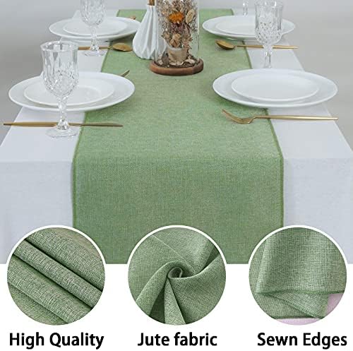 Light Green Burlap Table Runner 2 Packs Rustic Farmhouse Fabric 12x84 Inch - Image 6