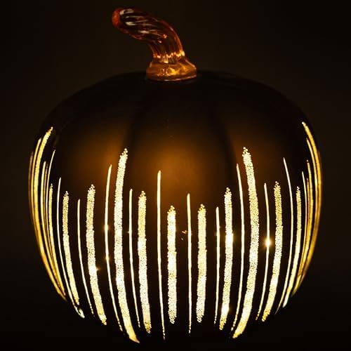 Boston International Glass Pumpkin with LED Light, Small, Chocolate Starry - Image 2