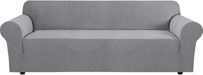 H.VERSAILTEX Stretch Couch Covers for Sofa 1 Piece Slipcovers for Couches and Sofas 3 Seater Couch Cover Feature Thick Checked Jacquard Fabric with Elastic Bottom(Large Sofa 90"-100" Wide, Dove)
