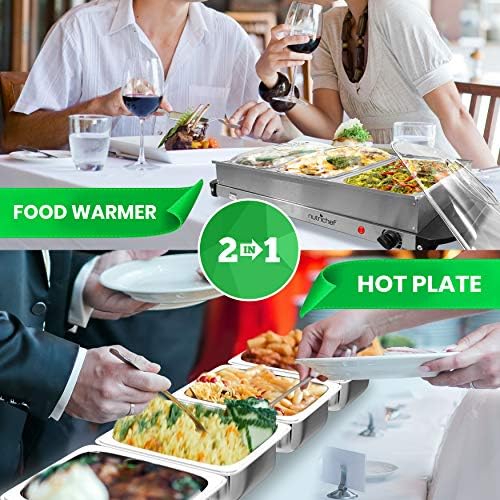 NutriChef 3 Tray Buffet Server & Hot Plate Food Warmer | Tabletop Electric Food Warming Tray | Easy Clean Stainless Steel | Portable & Great for Parties & Events | Max Temp 175F | (PKBFWM33.V7) - Image 2