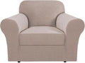 H.VERSAILTEX Small Armchair Cover 2 Piece Chair Covers for Living Room Furniture Cover Suit for T Cushion/Box Cushion, Spandex Jacquard Fabric Small Checks(Armchair-Standard, Sand)