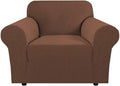 H.VERSAILTEX Stretch Chair Slipcover Sofa Cover Furniture Protector High Spandex Small Checks Knitted Jacquard Sofa Cover Chair Covers for Living Room (Armchair 31"-40", Caramel)