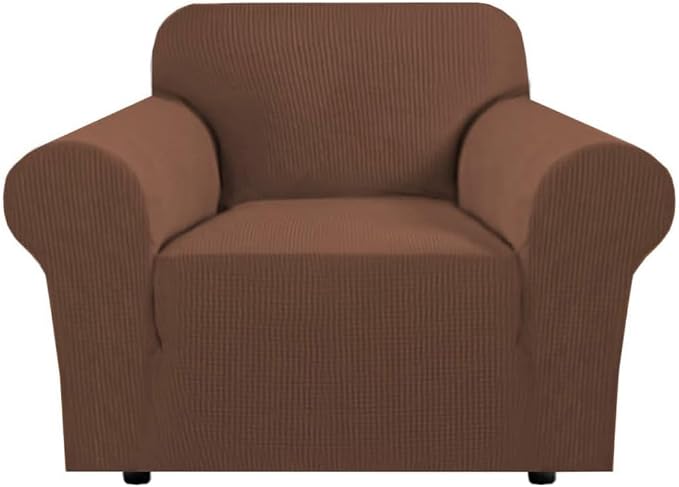 H.VERSAILTEX Stretch Chair Slipcover Sofa Cover Furniture Protector High Spandex Small Checks Knitted Jacquard Sofa Cover Chair Covers for Living Room (Armchair 31"-40", Caramel)