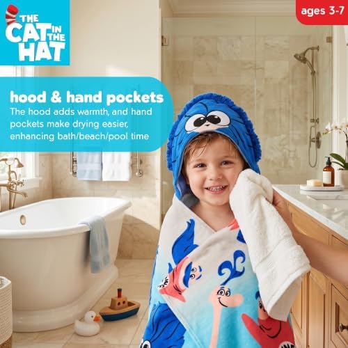 Franco Dr. Seuss Cat in The Hat Movie Bath and Beach Soft Cotton Terry Hooded Towel Wrap, 24" x 50", (Officially Licensed Product)