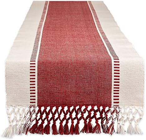 DII Dobby Stripe Table Runner, 13x108, Barn Red & Cream Background by DII