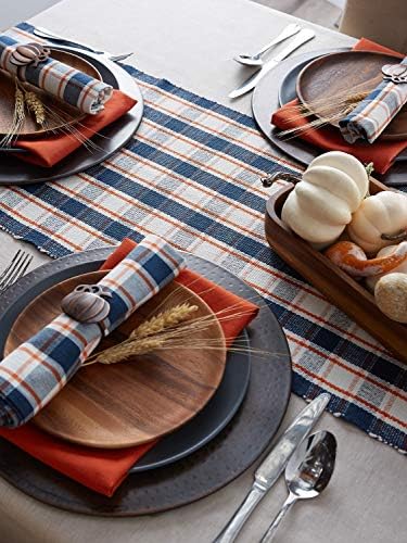 DII Thanksgiving & Fall Table Decoration Autumn Farmhouse Plaid, Ribbed Table Runner, 13x72, Blue & Orange - Image 4