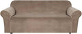H.VERSAILTEX Stretch Velvet Sofa Covers for 3 Cushion Couch Covers Furniture Protector Soft with Non Slip Elastic Bottom, Crafted from Thick Comfy Rich Velour (Large Sofa 90"-97", Camel)