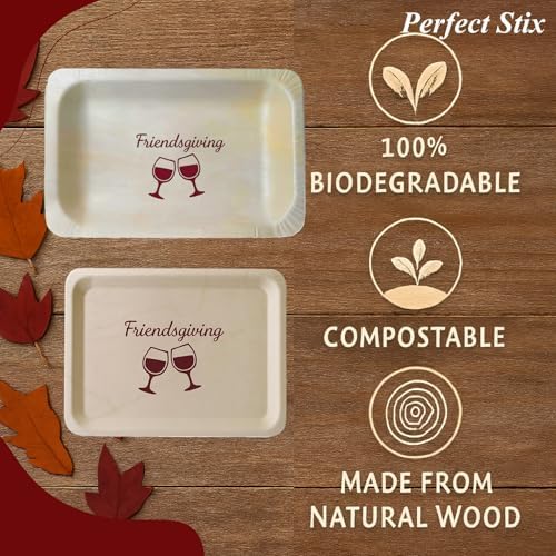Perfect Stix Friendsgiving Plates and Napkins Set – 25 Large 10-Inch & 25 Small 7-Inch Eco-Friendly Wooden Plates with 50 Burgundy 2-Ply Dinner Napkins –Thanksgiving & Friendsgiving Gatherings - Image 3