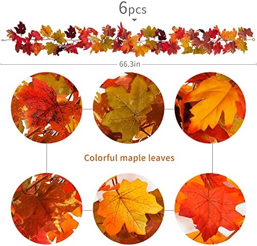 6PCS Fall Maple Leaves Garland, Party Joy 5.6Ft Artificial Maple Leaf Autumn Garland Hanging Fall Vines Table Decorations Front Door Fall Decor Thanksgiving Decorations Decor Outside Indoor Decor - Image 3