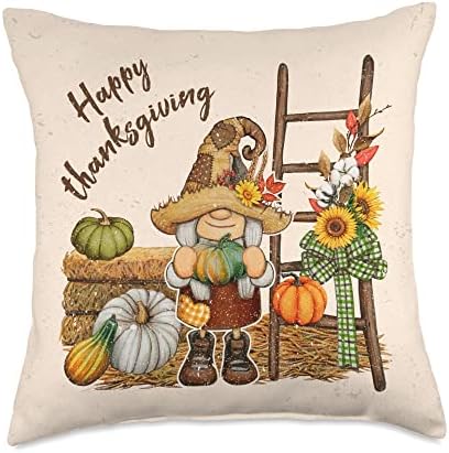 Happy thanksgiving, autumn gnomes with pumpkins Throw Pillow by Unknown