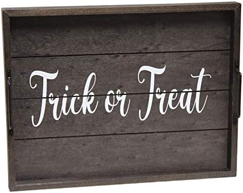 Elegant Designs HG2000-KTT Halloween Decorative Wood Serving Tray w/Handles, 15.50" x 12", Black Wash Trick or Treat by ElegantDesigns