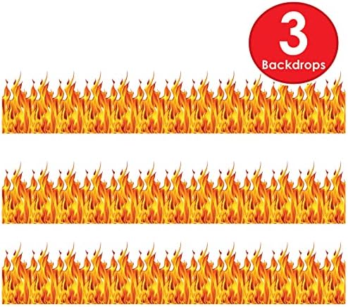 Beistle Plastic Flame Wall Backdrops, 4’ x 30’, 3 Pack – Photo Backdrop, Easy to Adhere Wall Covering, Party Decor, Burning Fire Photography Background for Birthdays, Holidays & Events