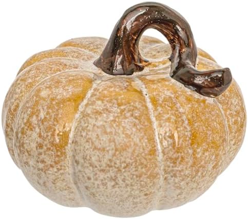 Boston International Porcelain Pumpkin with Reactive Glaze Finish Fall Thanksgiving Decorations for Home, Small, Yellow by BostonInternational