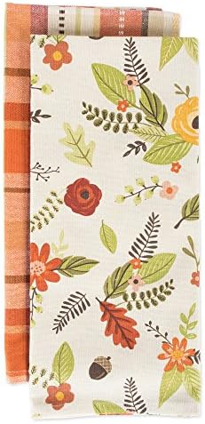 DII Fall Basics Kitchen Dishtowel Collection Printed & Plaid Fall Dish Towel Set, 18x28, Floral Plaid, 2 Count - Image 2
