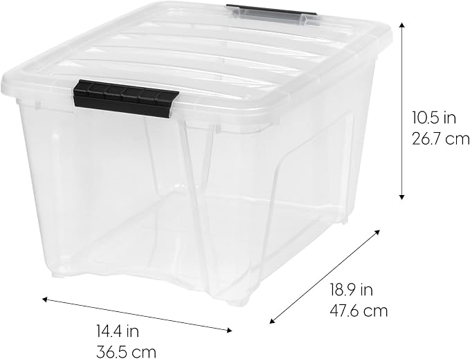 IRIS USA 4-Pack 32 Quart Storage Bins with Lids, Clear | Transparent design makes contents easy to find. Great for linens, décor, closet storage, and supplies. Nestable design saves