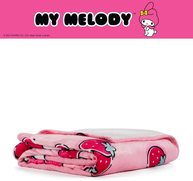 Collectibles My Melody Strawberry Bedding Super Soft Cozy Blanket, 62 in x 90 in, (Officially Licensed Product) by Franco