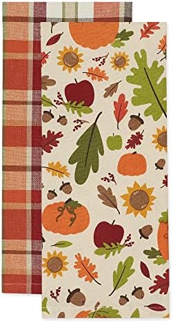 DII Fall Basics Kitchen Dishtowel Collection Printed & Plaid Fall Dish Towel Set, 18x28, Pumpkin Spice, 2 Count - Image 2
