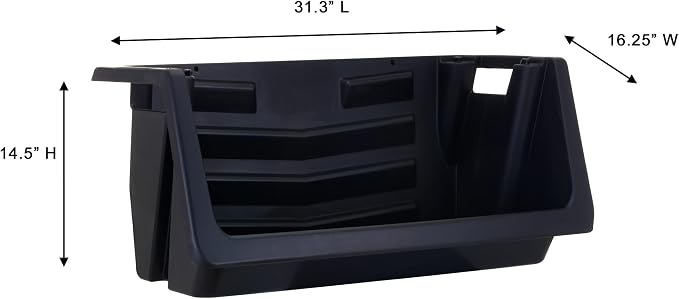 Mighty Tuff Heavy Duty Nesting Stack Bins, Pack of 3, Extra-Large Handles, Wide Front Opening, Interlocking, Stack Vertically, Holds Up to 100 Pounds, Black