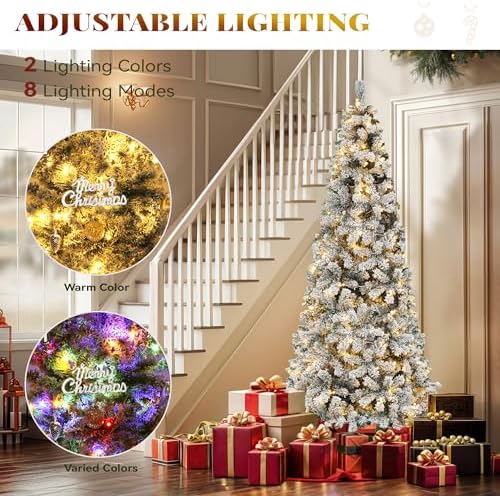 YITAHOME 7.5ft Snow Flocked Pencil Christmas Tree with Lights - Image 6