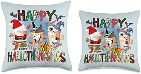 Happy Hallothanksmas Happy Halloween Thanksgiving Christmas Throw Pillow - Image 3