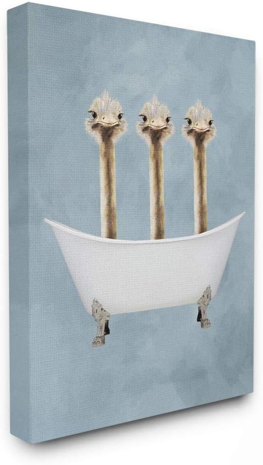 'Three Ostriches In A Bathtub'| Canvas Art | Stupell Industries | 24 x 30 Inches, Easy to Hang and Sturdy, Made in USA, by Coco de Paris