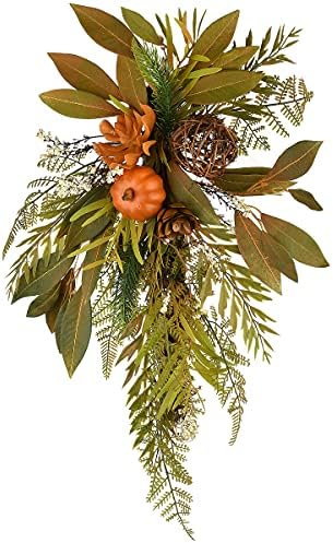 National Tree Company Artificial Autumn Wall Decoration, Decorated with Fern Fronds, Leaves, Pumpkins, Twig Cones, Autumn Collection, 26 Inches by Unknown
