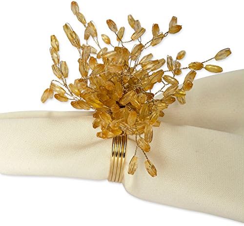 DII Christmas Thanksgiving Holiday Tabletop Décor Collection Decorative Napkin Ring Holder Set, 4" Diameter, Gold Beaded Starburst, 6 Piece - Image 3