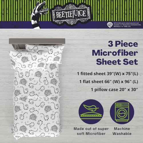 Beetlejuice Halloween Bedding Super Soft Microfiber Twin Sheet Set, College Dorm Essentials, (Officially Licensed Product) by Franco