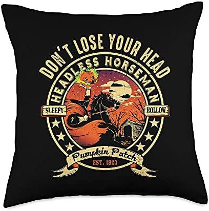 Funny Headless Horseman Urban Legend Halloween Pumpkin Patch Throw Pillow
