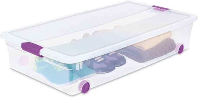 Sterilite 4-Pack 60 Quart ClearView Latch Box, Wheeled Organizer Bins with Latching Lids - Clear Plastic Organization Containers for Closet, Bedroom, Shelving Units and Everyday Home Storage