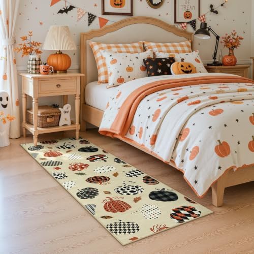 2x6 Beige Halloween Fall Pumpkin Print Hallway Runner Rug for Kitchen - Image 2
